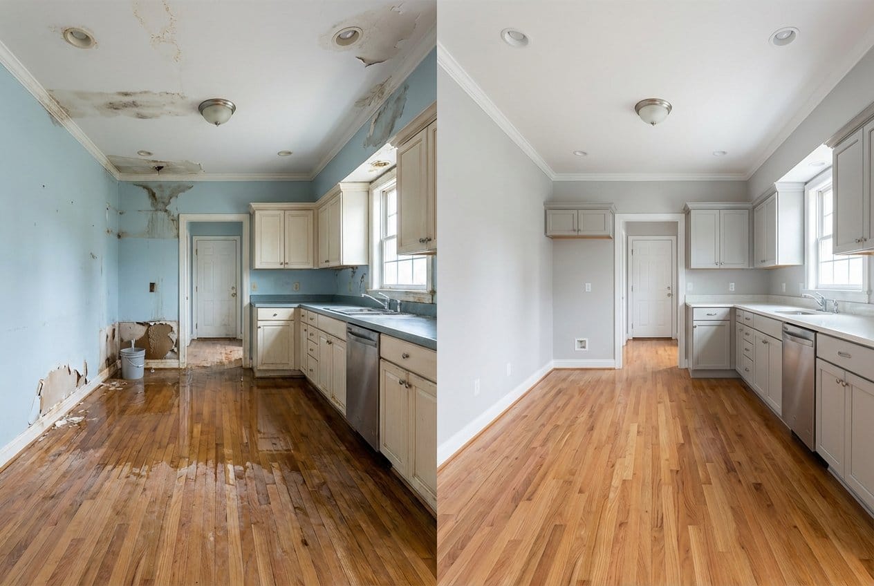 Water Damage Restoration restoration — home kitchen of colonial residence in Fair Lawn, NJ