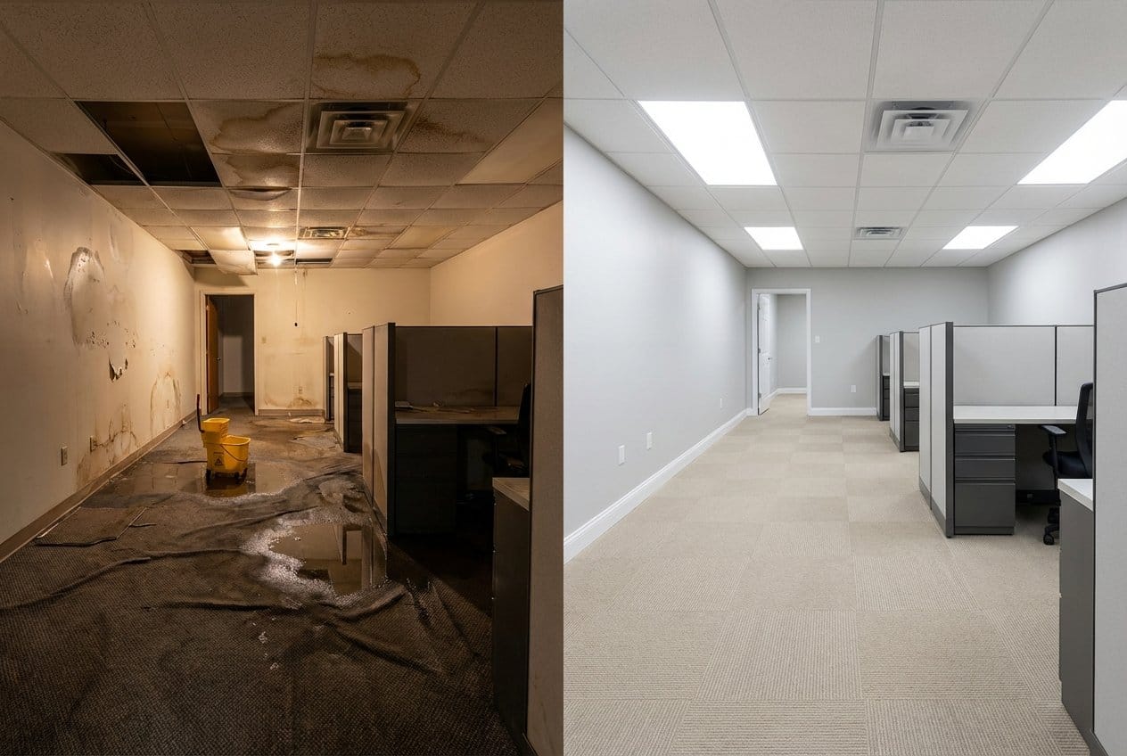 Emergency Water Removal restoration β commercial office space of Tudor home in Fair Lawn, NJ